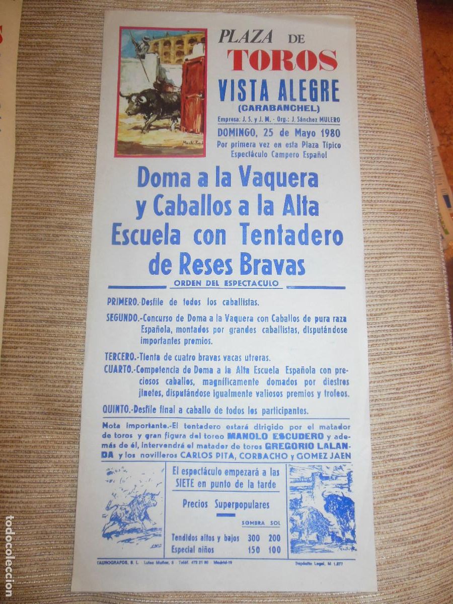 Carteles toros: 1980 CARTEL DE TOROS MADRID - DOMA A LA VAQUERA Y CABALLOS A LA ALTA ESCUELA CON TENTADERO DE RESES