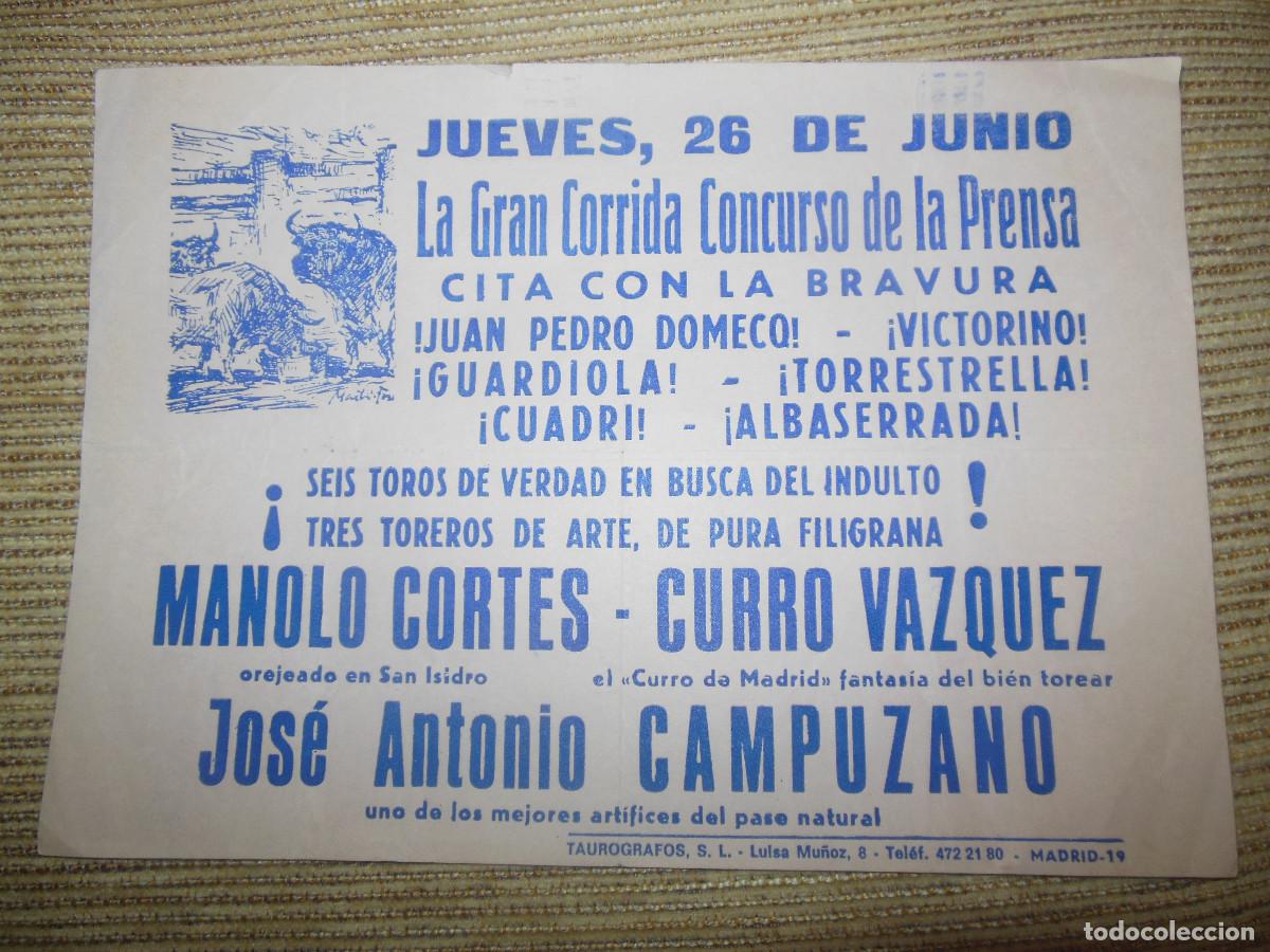 Carteles toros: 1980 ? CARTEL DE TOROS MADRID - CORRIDA PRENSA VICTORINO DOMECQ - MANOLO CORTES CURRO VAZQUEZ
