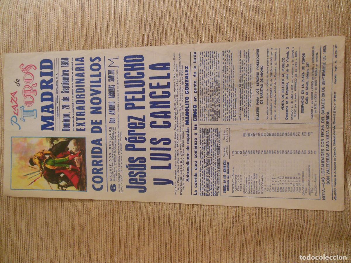 Carteles toros: 1980 CARTEL DE TOROS MADRID - JESUS PEREZ PELUCHO LUIS CANCELA - DE ANTONO ARRIBAS SANCHO