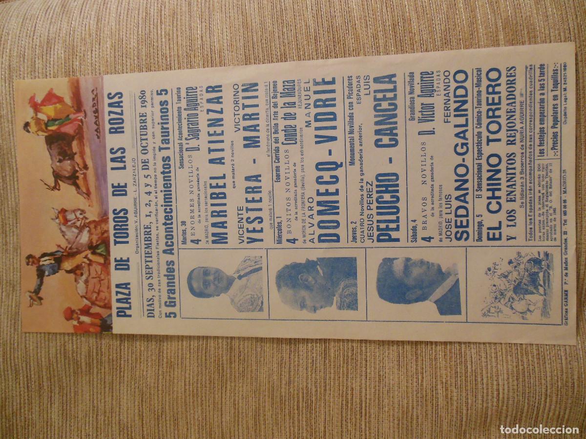 Carteles toros: 1980 CARTEL DE TOROS LAS ROZAS MADRID - ATIENZAR VICTORINO MARTIN DOMECQ VIDRIE PELUCHO CANCELA