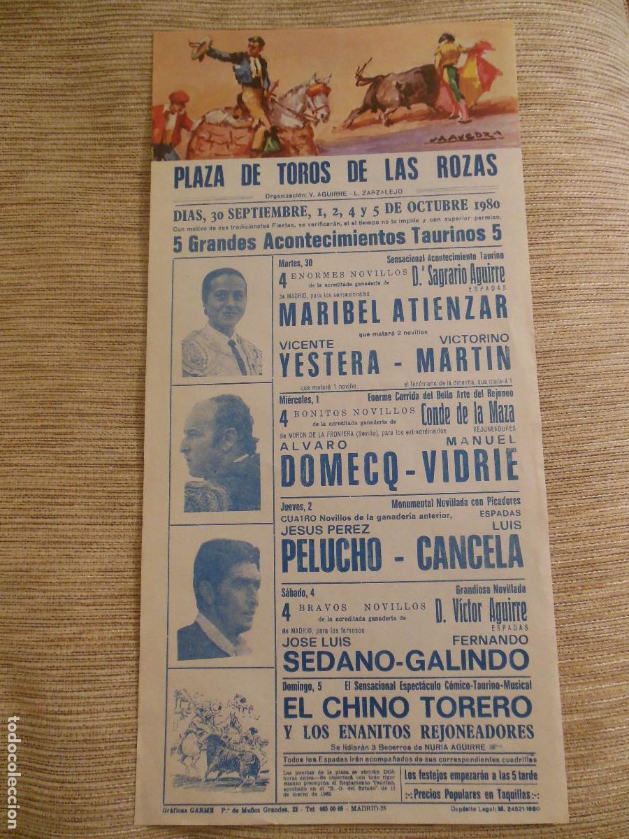 Carteles toros: 1980 CARTEL DE TOROS LAS ROZAS MADRID - ATIENZAR VICTORINO MARTIN DOMECQ VIDRIE PELUCHO CANCELA