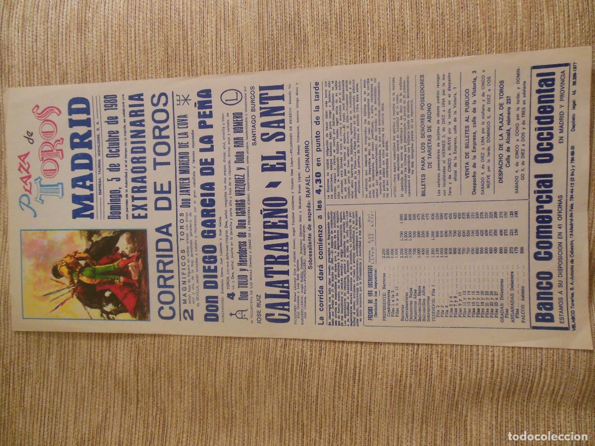 Carteles toros: 1980 CARTEL DE TOROS MADRID - CALATRAVE&Ntilde;O SANTIAGO BURGOS EL SANTI GARCIA PE&Ntilde;A DE MORENO DE LA COVA