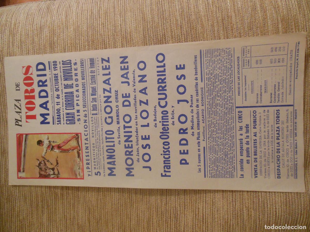 Carteles toros: 1980 CARTEL DE TOROS MADRID - MANOLITO GONZALEZ MORENITO DE JAEN JOSE LOZANO CURRILLO PEDRO JOSE
