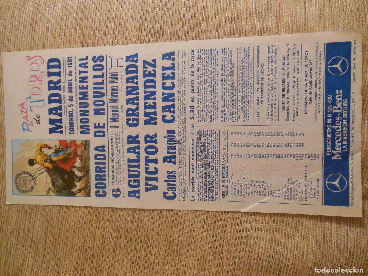Carteles toros: 1981 CARTEL DE TOROS MADRID - AGUILAR GRANADA VICTOR MENDEZ CANCELA - DE MANUEL MORENO PIDAL