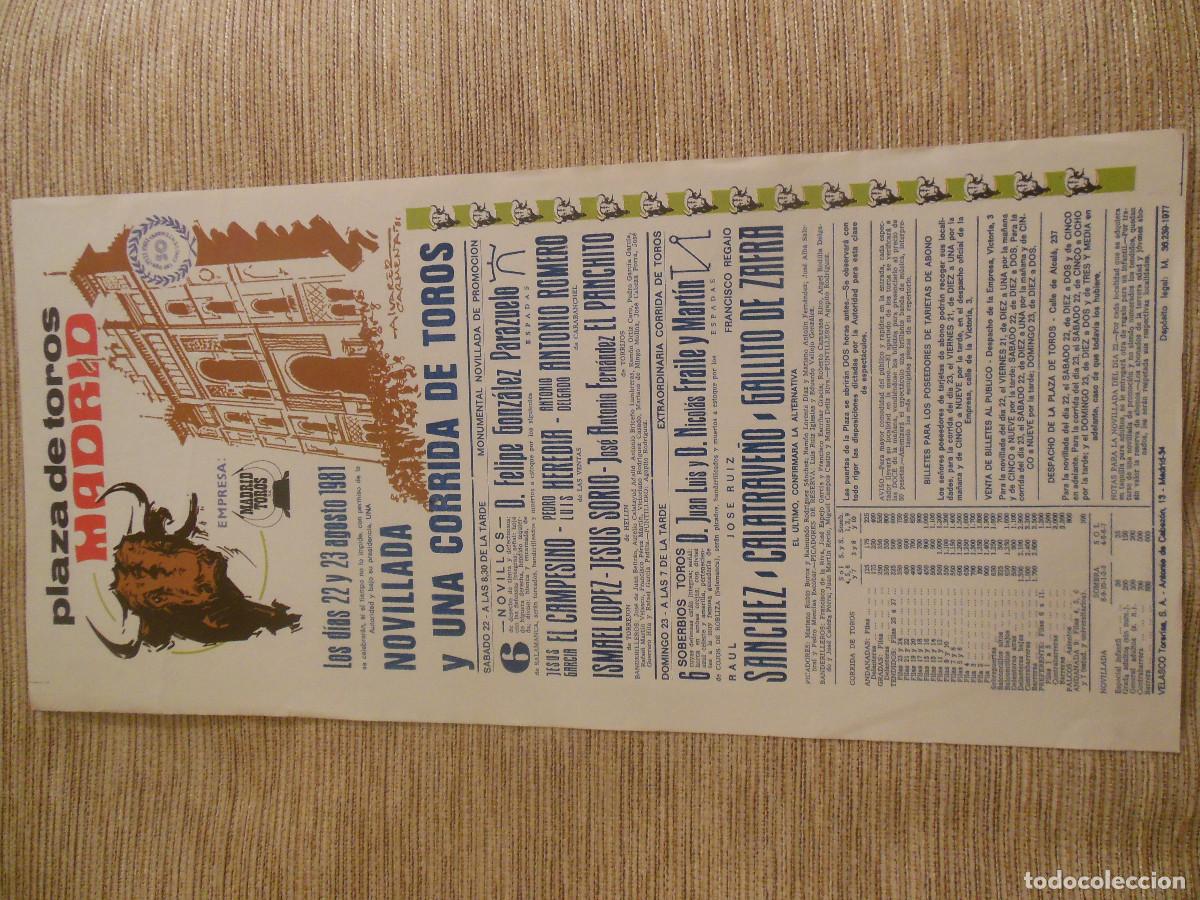 Carteles toros: 1981 CARTEL DE TOROS MADRID - EL CAMPESINO HEREDIA ROMERO SORIO PANCHITO CALATRAVE&Ntilde;O GALLITO ZAFRA