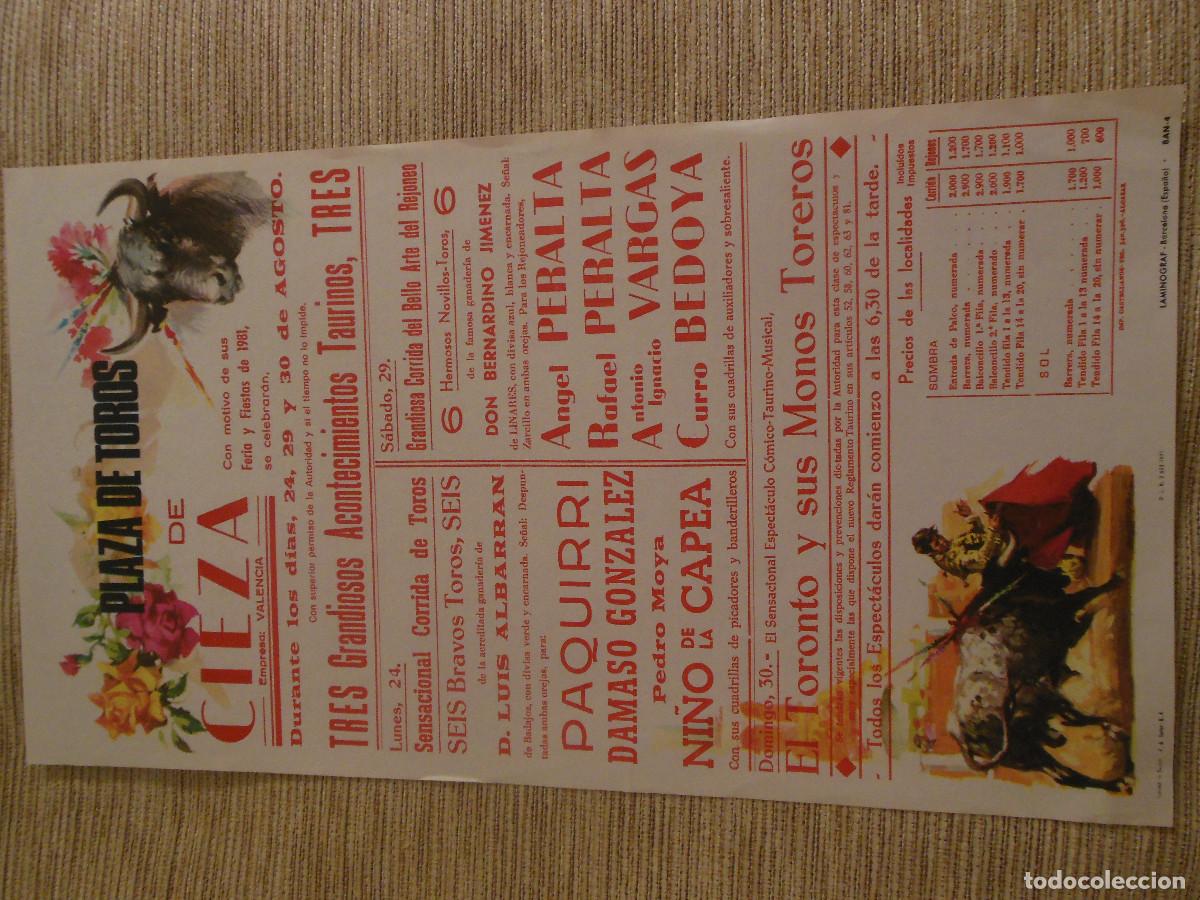Carteles toros: 1981 CARTEL DE TOROS CIEZA MURCIA - PAQUIRRI DAMASO GONZALEZ NI&Ntilde;O CAPEA PERALTA VARGAS BEDOYA