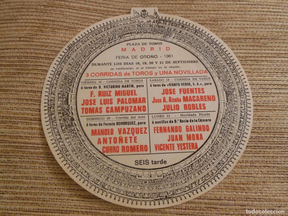 Carteles toros: 1981 CARTEL TROQUELADO DE TOROS MADRID - JOSE FUENTES ANTO&Ntilde;ETE CURRO ROMERO - DE VICTORINO MARTIN