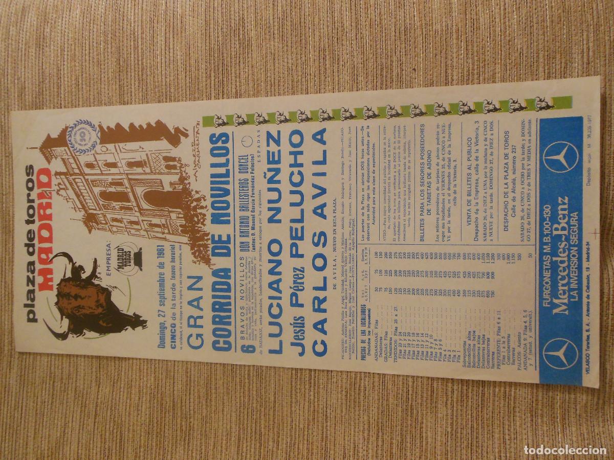 Carteles toros: 1981 CARTEL DE TOROS MADRID - LUCIANO NU&Ntilde;EZ PELUCHO CARLOS DE AVILA - DE ANTONIO BALLESTEROS