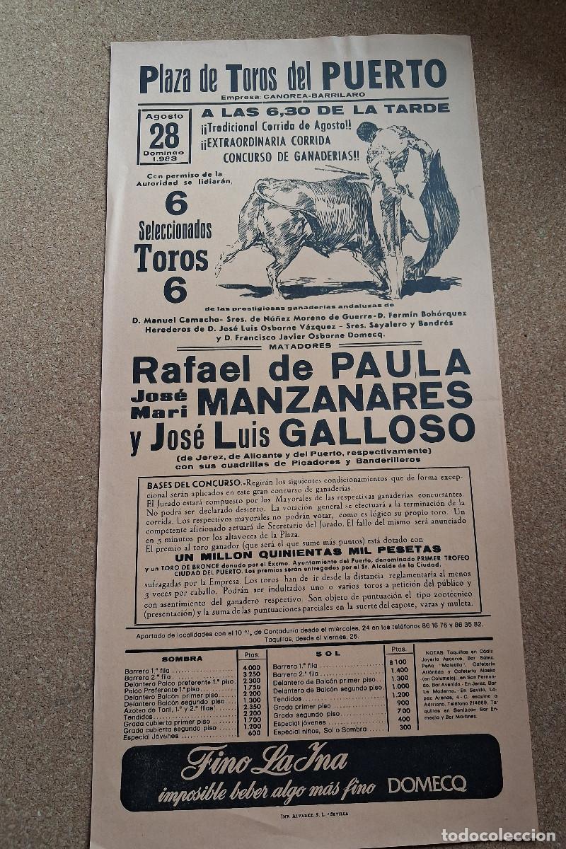 Carteles toros: Cartel de toros. El Puerto. 28 agosto 1983. Corrida concurso de gnader&iacute;as.