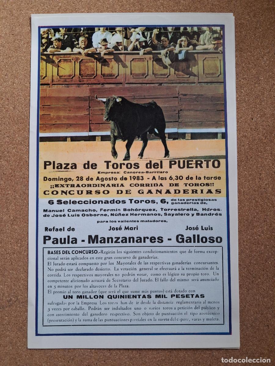 Carteles toros: Cartel de toros. El Puerto. 28 agosto 1983. Corrida concurso de ganader&iacute;as.