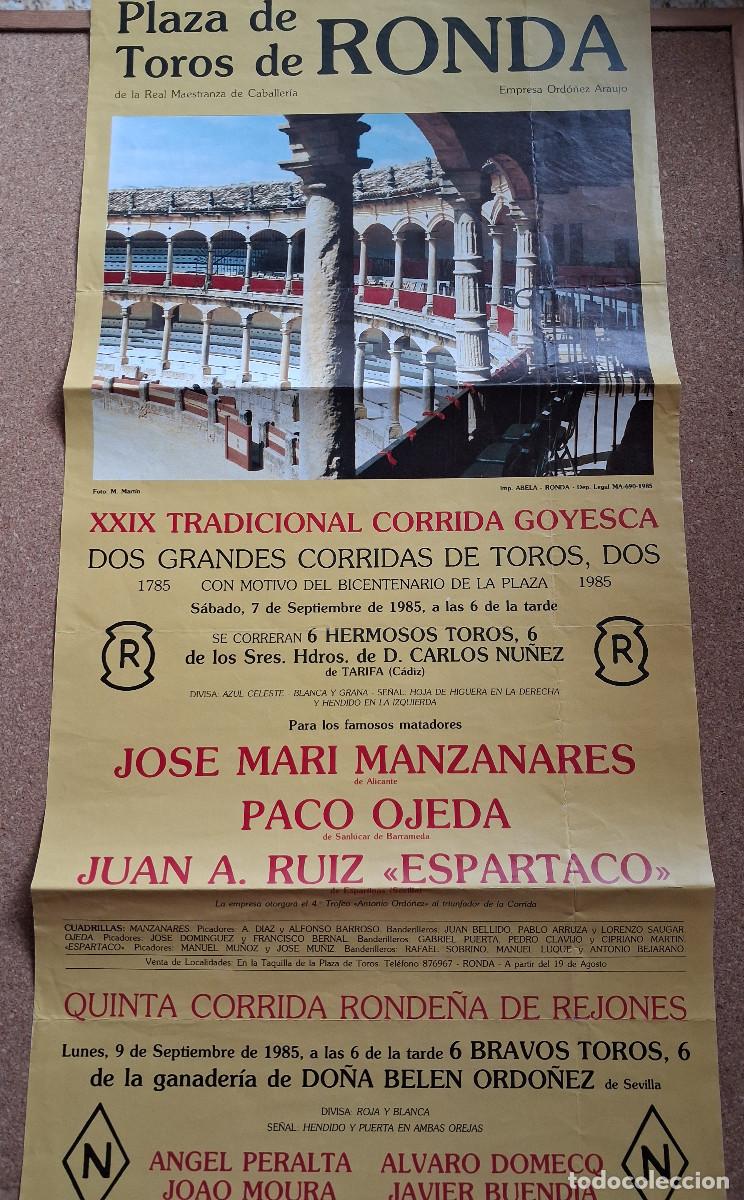 Carteles toros: Cartel de toros. Ronda. 7 y 9 septiembre 1985. Corrida goyesca y corrida ronde&ntilde;a de rejones.