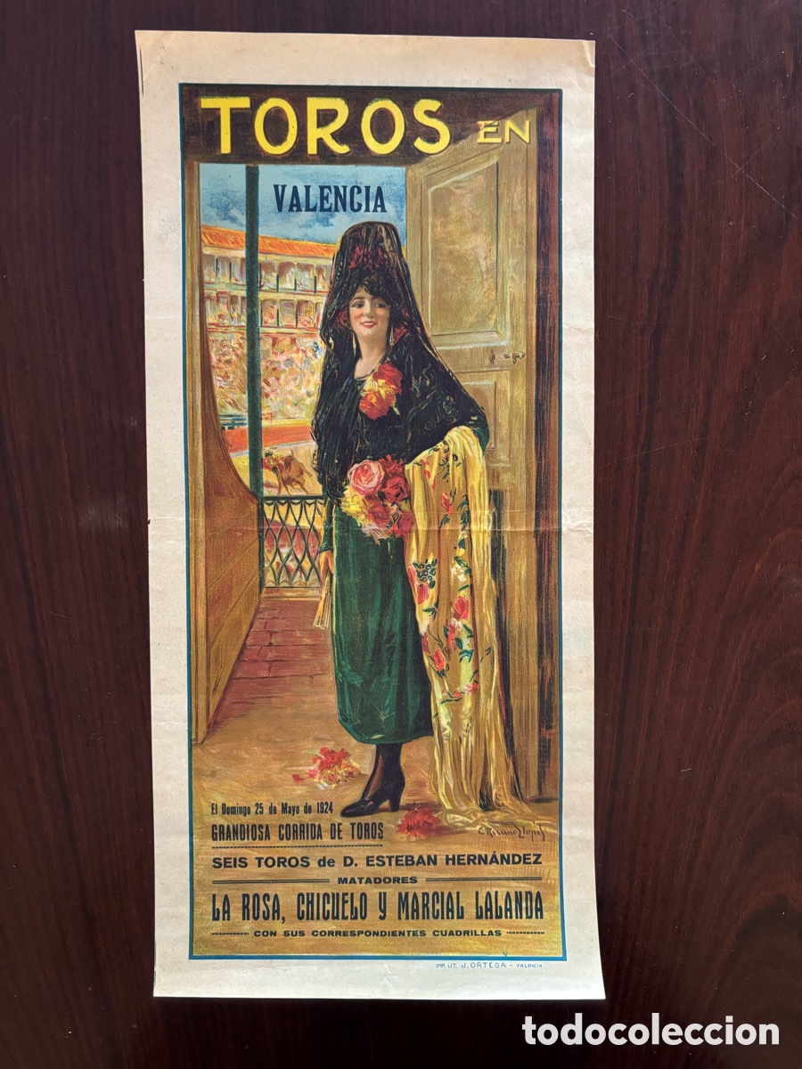 Plakate Stiere: Cartel toros Valencia. La Rosa, Chicuelo y Marcial Lalanda. 1924. Esteban Hern&aacute;ndez. Ruano Llopi