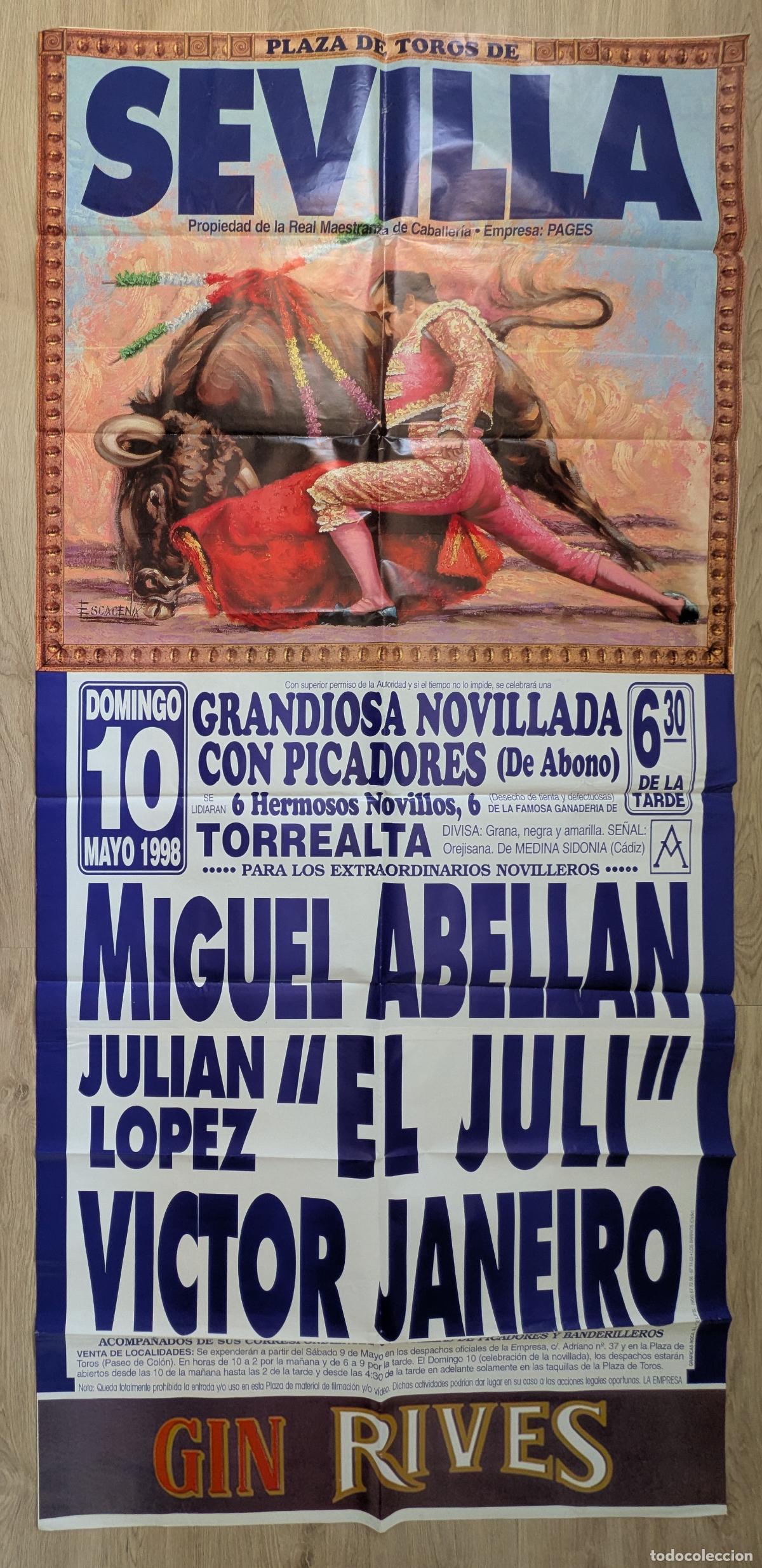 Bull Posters: RW CARTEL TOROS PLAZA SEVILLA 1998 GRANDE EL JULI VICTOR JANEIRO MIGUEL ABELLAN ESCACENA CTD34