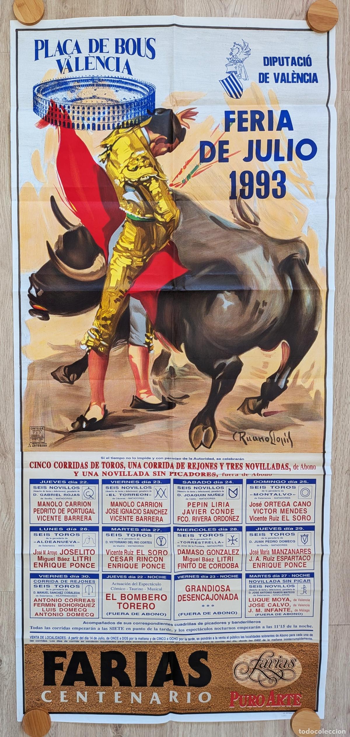 Plakate Stiere: RW CARTEL TOROS PLAZA VALENCIA 1993 GRANDE ENRIQUE PONCE MANZANARES JOSELITO RUANO LLOPIS CTD43
