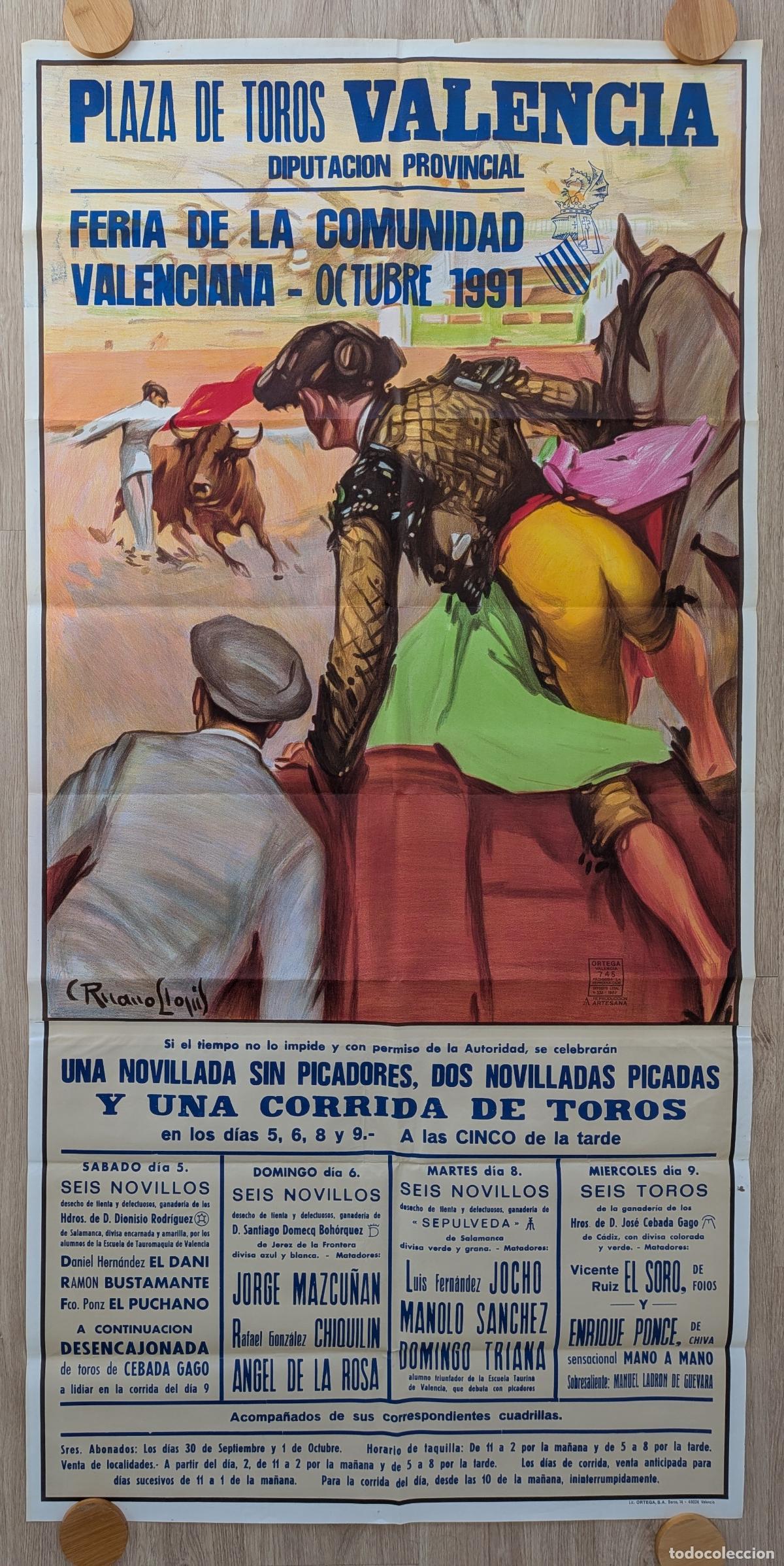 Plakate Stiere: RW CARTEL PLAZA TOROS VALENCIA 1991 GRANDE JOCHO CHIQUILIN PONCE RUANO LLOPIS CTD62