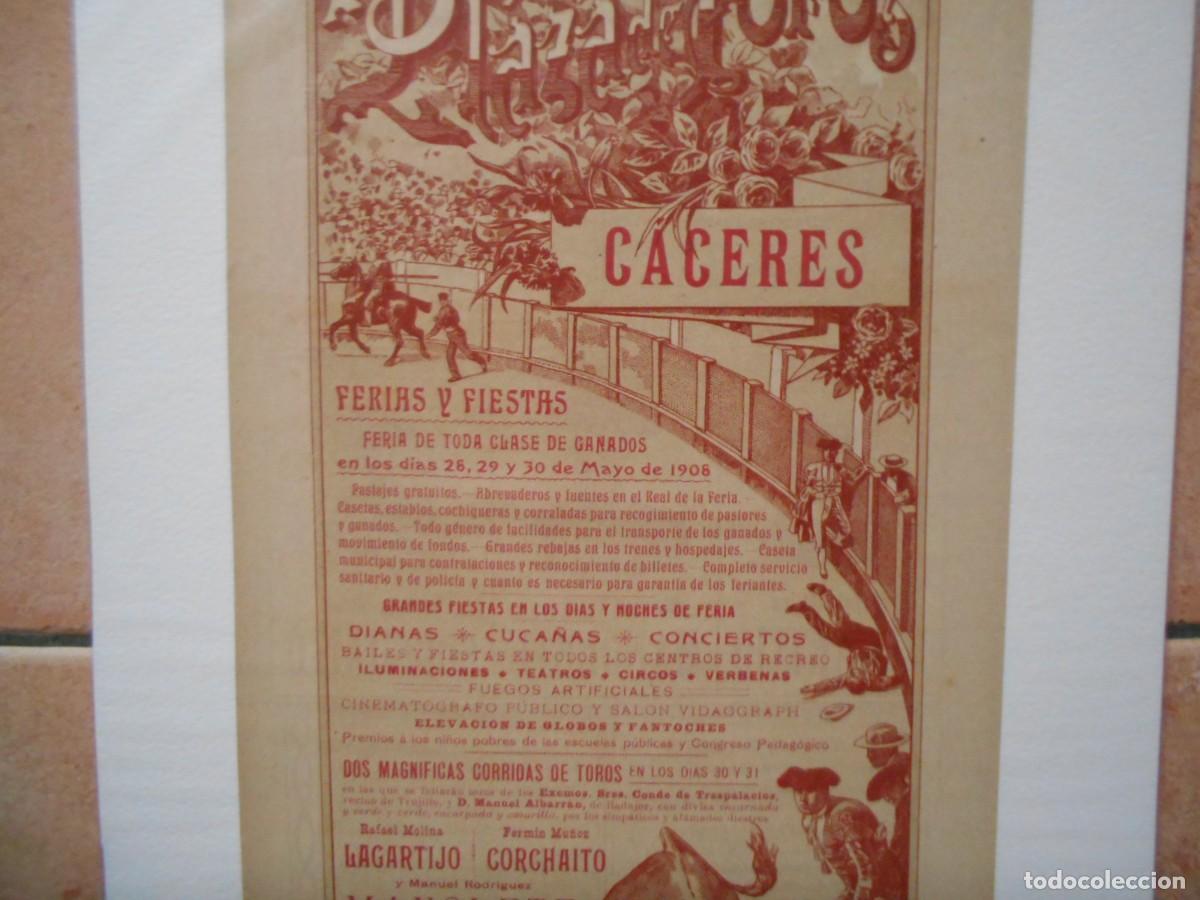 Carteles toros: CARTEL DE TOROS DE CACERES 1908 - Foto 2