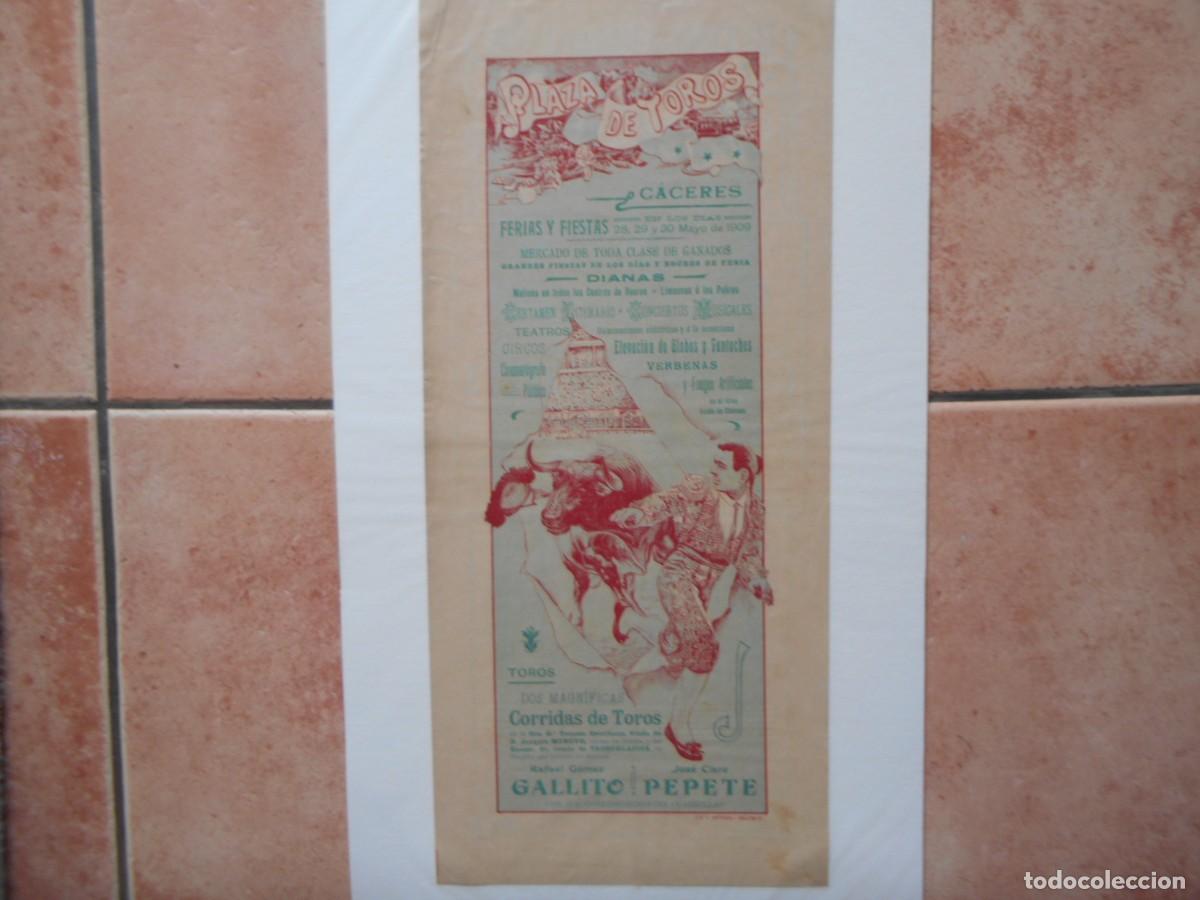 Carteles toros: CARTEL DE TOROS DE CACERES 1909 - Foto 1