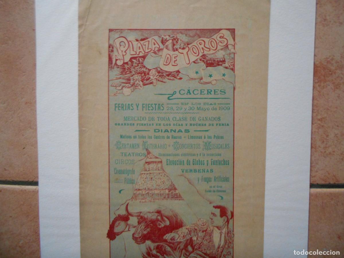 Carteles toros: CARTEL DE TOROS DE CACERES 1909 - Foto 2