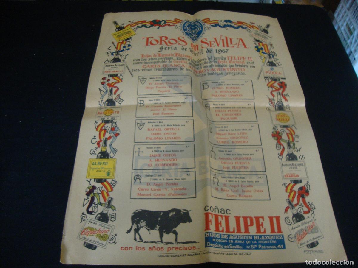 Carteles toros: CARTEL TOROS EN SEVILLA FERIA DE ABRIL 1967 MEDIDAS 64 X 48 CM