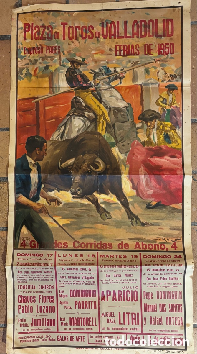 Carteles toros: Cartel de toros, ferias y fiestas de Valladolid 1950