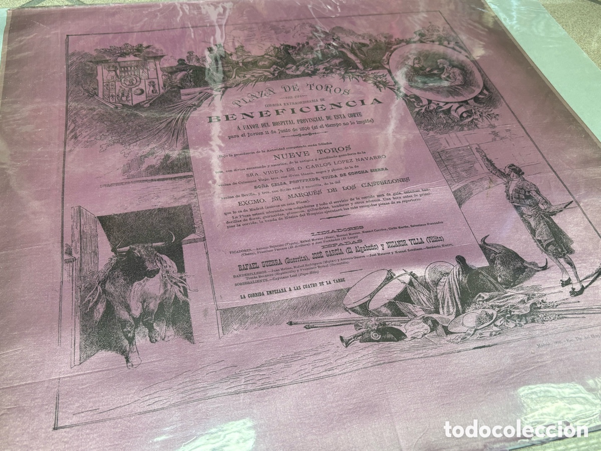 Carteles toros: CARTEL TOROS SEDA BENEFICENCIA MADRID 1896. 52X32 CM APR&Oacute;X
