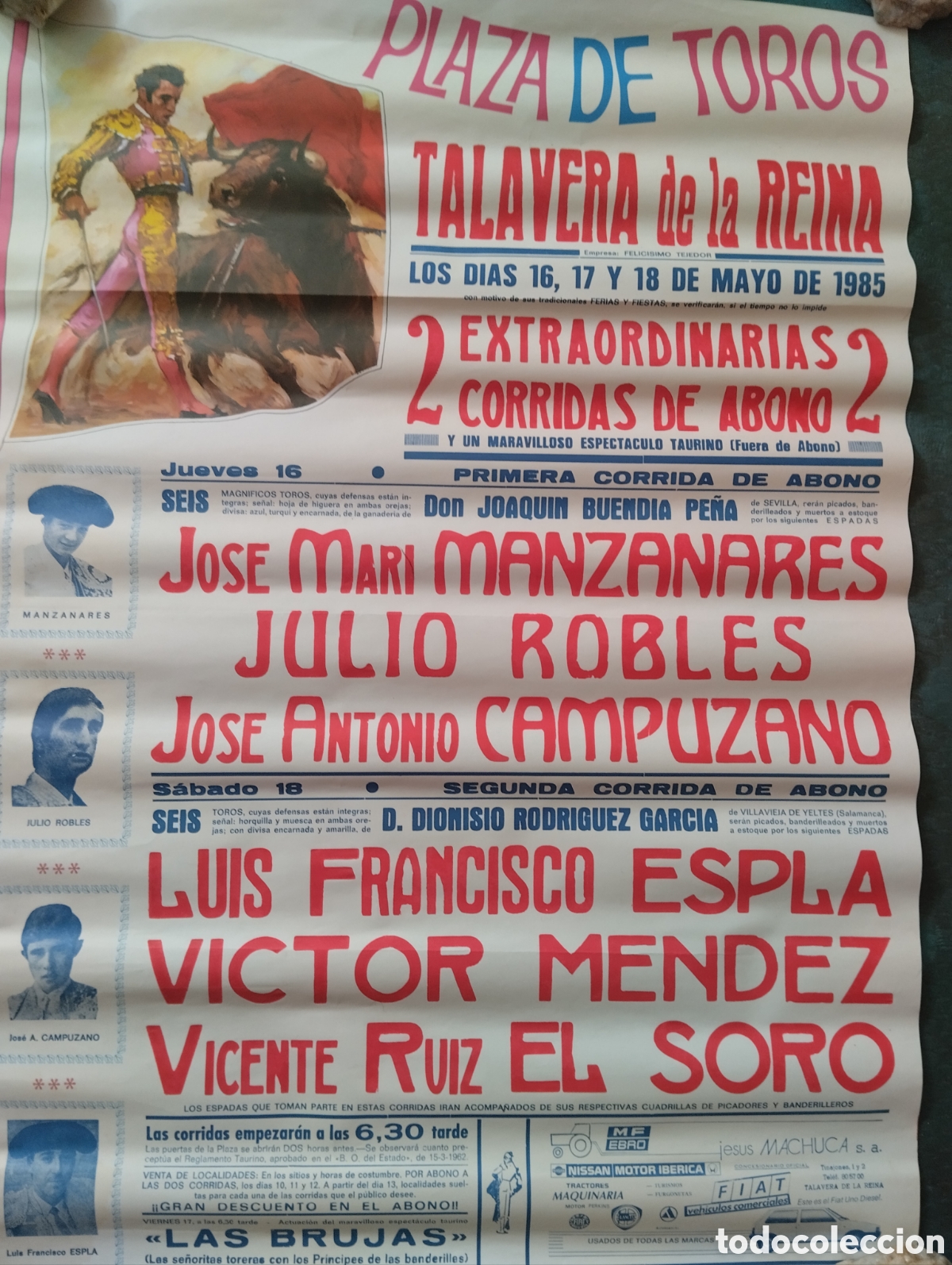 Carteles toros: CARTEL DE TOROS, PLAZA DE TALAVERA DE LA REINA, TOLEDO. MAYO DE 1985. 69X50