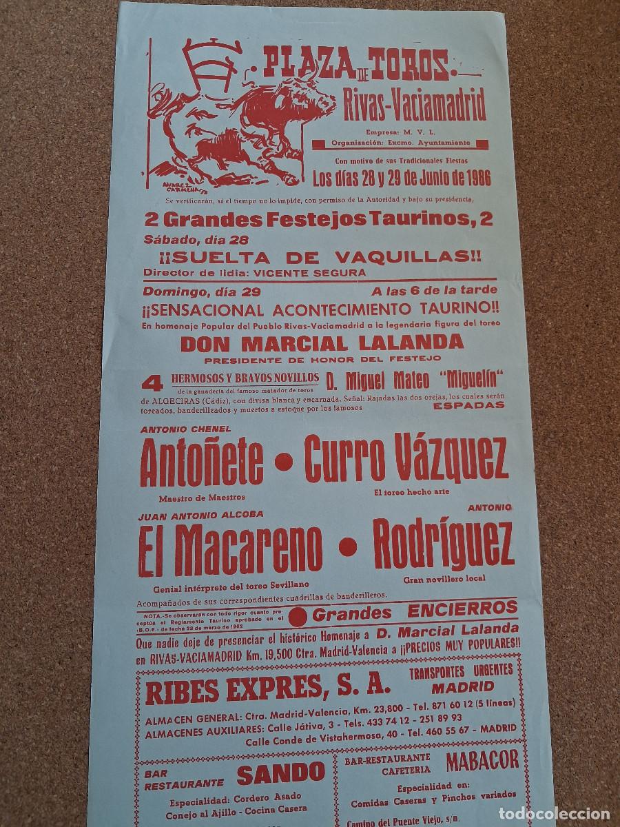 Carteles toros: Cartel de toros. Rivas-Vaciamadrid. 29 junio 1986. Festival homenaje a Marcial Lalanda.