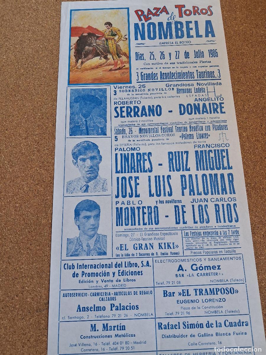 Carteles toros: Cartel de toros. Nombela. 25 y 26 julio 1986. Novillada y festival taurino ben&eacute;fico.
