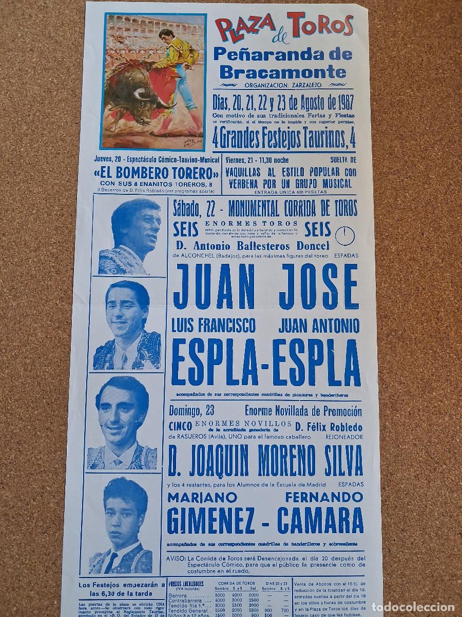 Carteles toros: Cartel de toros. Pe&ntilde;aranda de Bracamonte. 22 y 23 agosto 1987. Corrida y novillada de promoci&oacute;n.