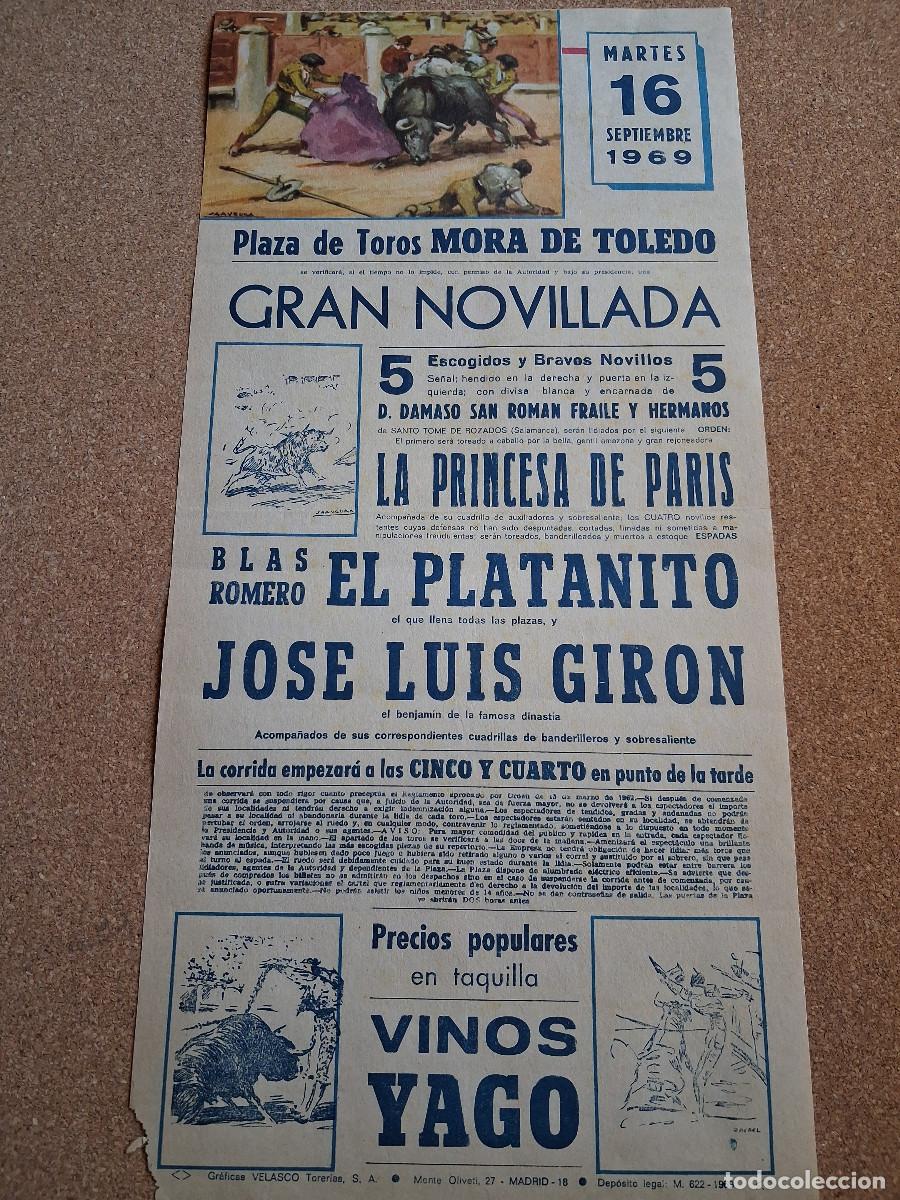 Carteles toros: Cartel de toros. Mora de Toledo. 16 septiembre 1969. Blas Romero El Platanito y Jos&eacute; Luis Gir&oacute;n.