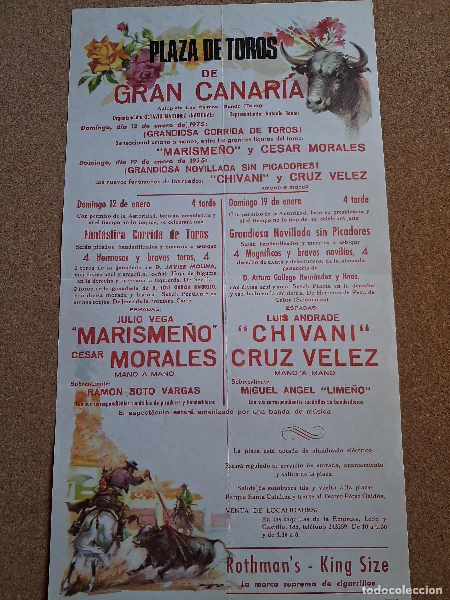 Carteles toros: Cartel de toros. Gran Canaria. 12 y 19 enero 1975. Corrida y novillada.