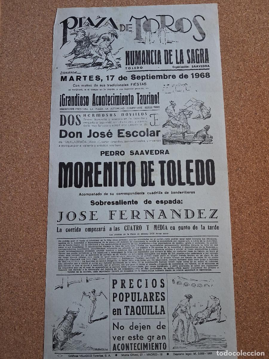 Carteles toros: Cartel de toros. Numancia de la Sagra. 17 septiembre 1968. Pedro Saavedra Morenito de Toledo.