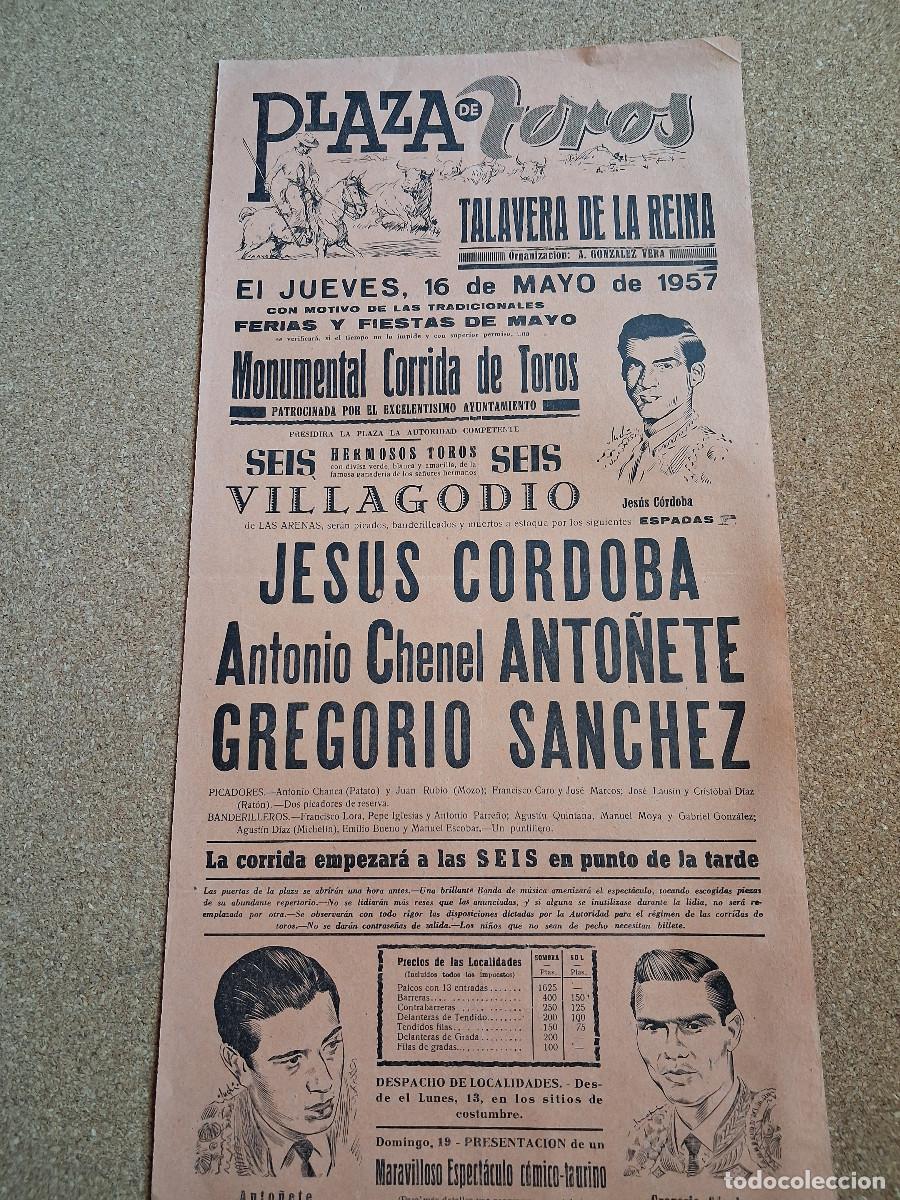 Carteles toros: Cartel de toros. Talavera de la Reina. 16 mayo 1957. Monumental corrida.