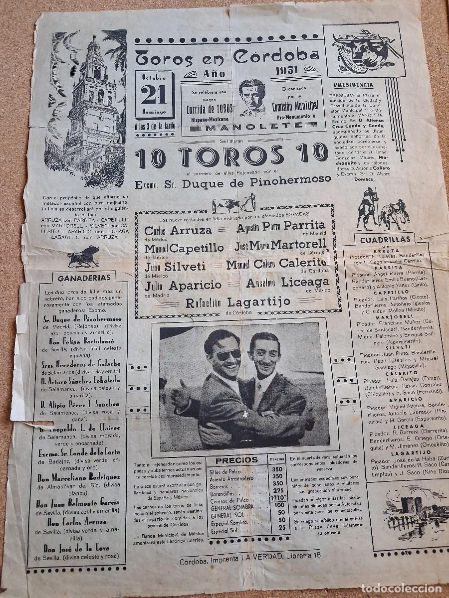 Carteles toros: Cartel de toros. C&oacute;rdoba. 21 octubre 1951. Grandiosa corrida hispano-mexicana.