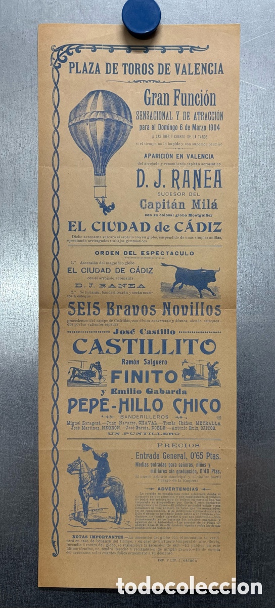 Carteles toros: CARTEL TOROS VALENCIA, A&Ntilde;O 1904 - CASTILLITO, FINITO, PEPE-HILLO CHICO