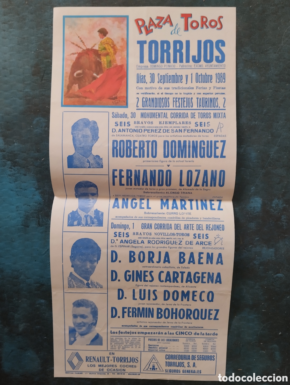 Carteles toros: CARTEL DE TOROS DE TORRIJOS, A&Ntilde;O 1989. 44X20.5