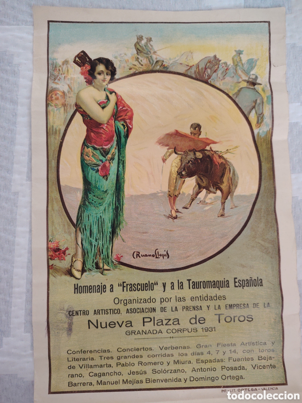 Carteles toros: Cartel original de toros en Corpus Granada 1931.