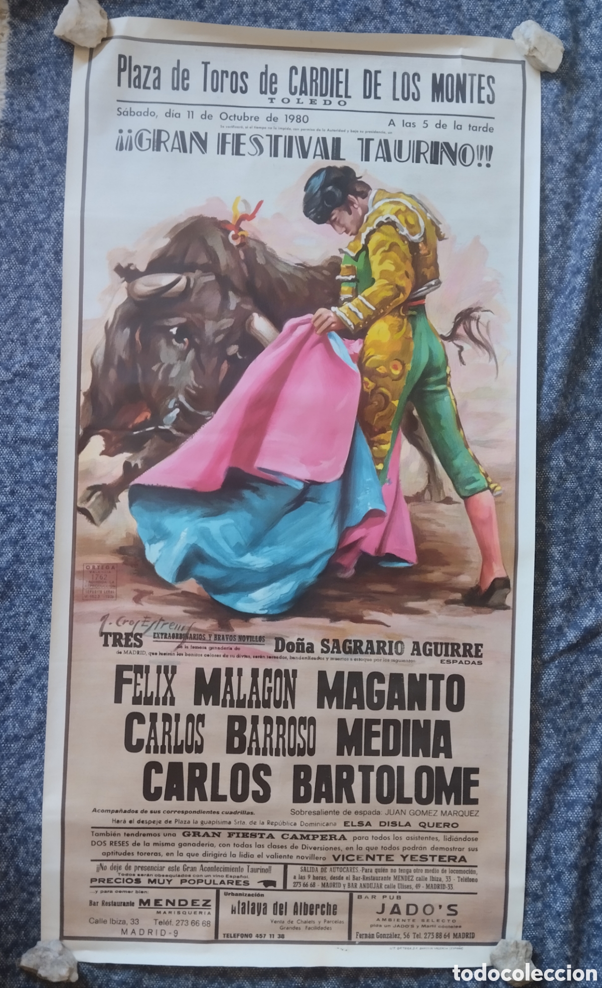 Carteles toros: CARTEL DE TOROS A&Ntilde;OS 80, GRAN FORMATO 106X54, CARDIEL DE LOS MONTES, TOLEDO