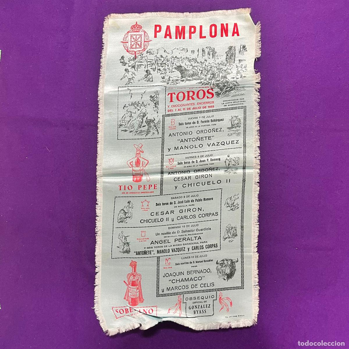 Bull Posters: CARTEL DE TOROS EN TELA DE FIESTAS DE SAN FERMIN. PAMPLONA. A&Ntilde;O 1955.