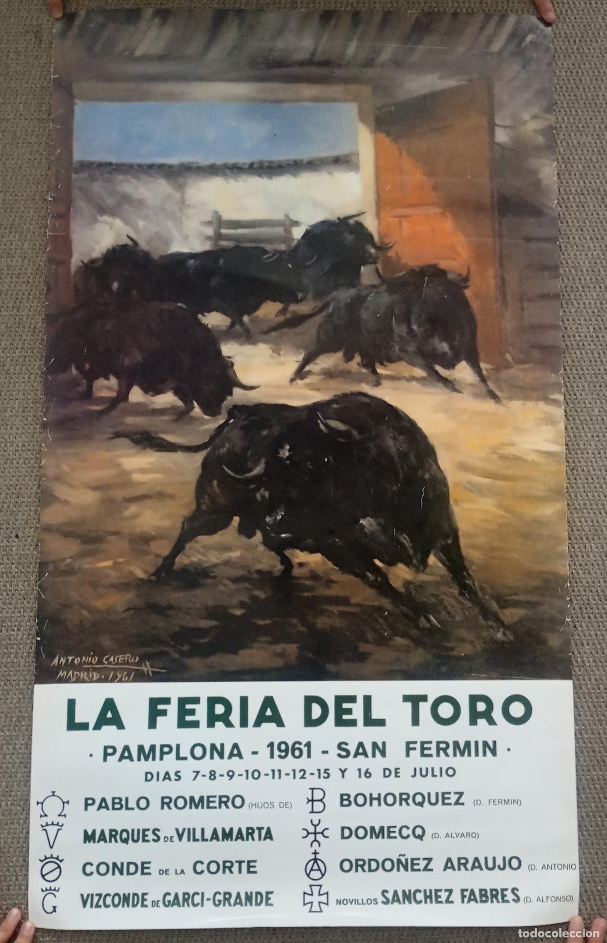 Bull Posters: Cartel Feria del Toro de Pamplona. 1961. San Ferm&iacute;n, Navarra. Taurino.