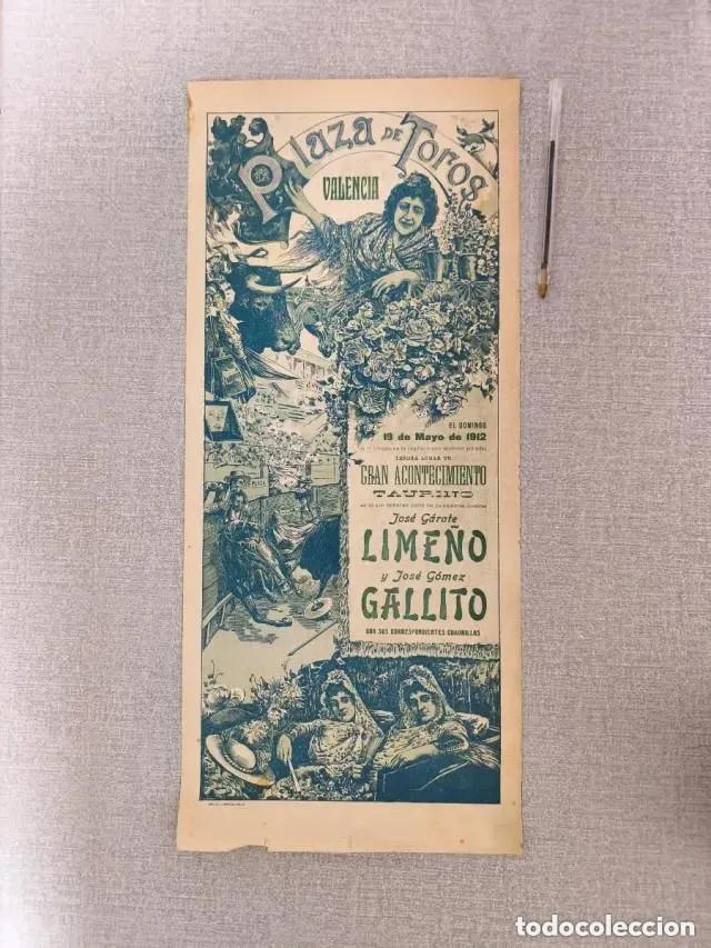 Bull Posters: Cartel taurino de la Plaza de Toros de Valencia 1912 Jos&eacute; G&oacute;mez Gallito y Lime&ntilde;o