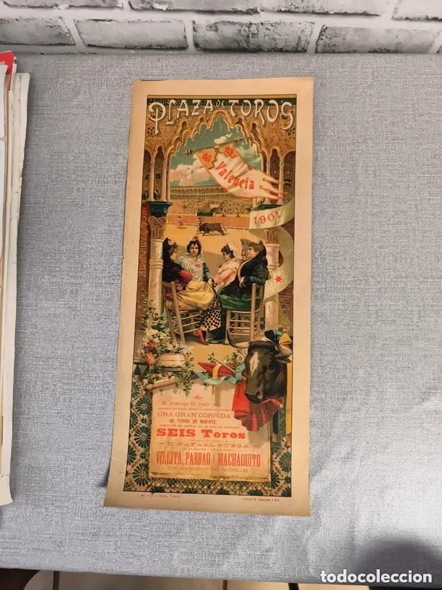 Plakate Stiere: Cartel Plaza Toros Valencia 1901. Villita, Parrado y Machaquito. Toros de D. Rafael Burga