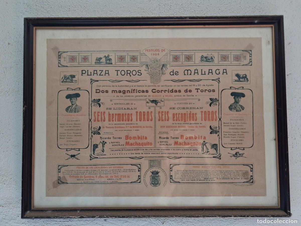 Carteles toros: Cartel toros en M&aacute;laga 1908