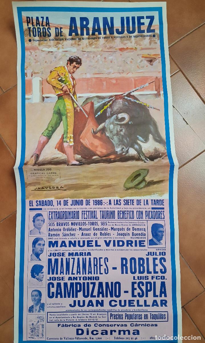 Carteles toros: Cartel de toros. Aranjuez. 14 junio 1986. Festival taurino ben&eacute;fico con picadores.
