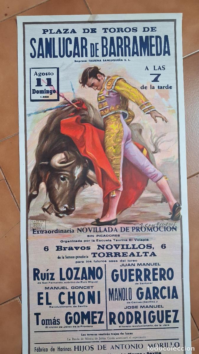 Carteles toros: Cartel de toros. Sanl&uacute;car de Barrameda. 11 agosto 1985. Novillada de promoci&oacute;n.