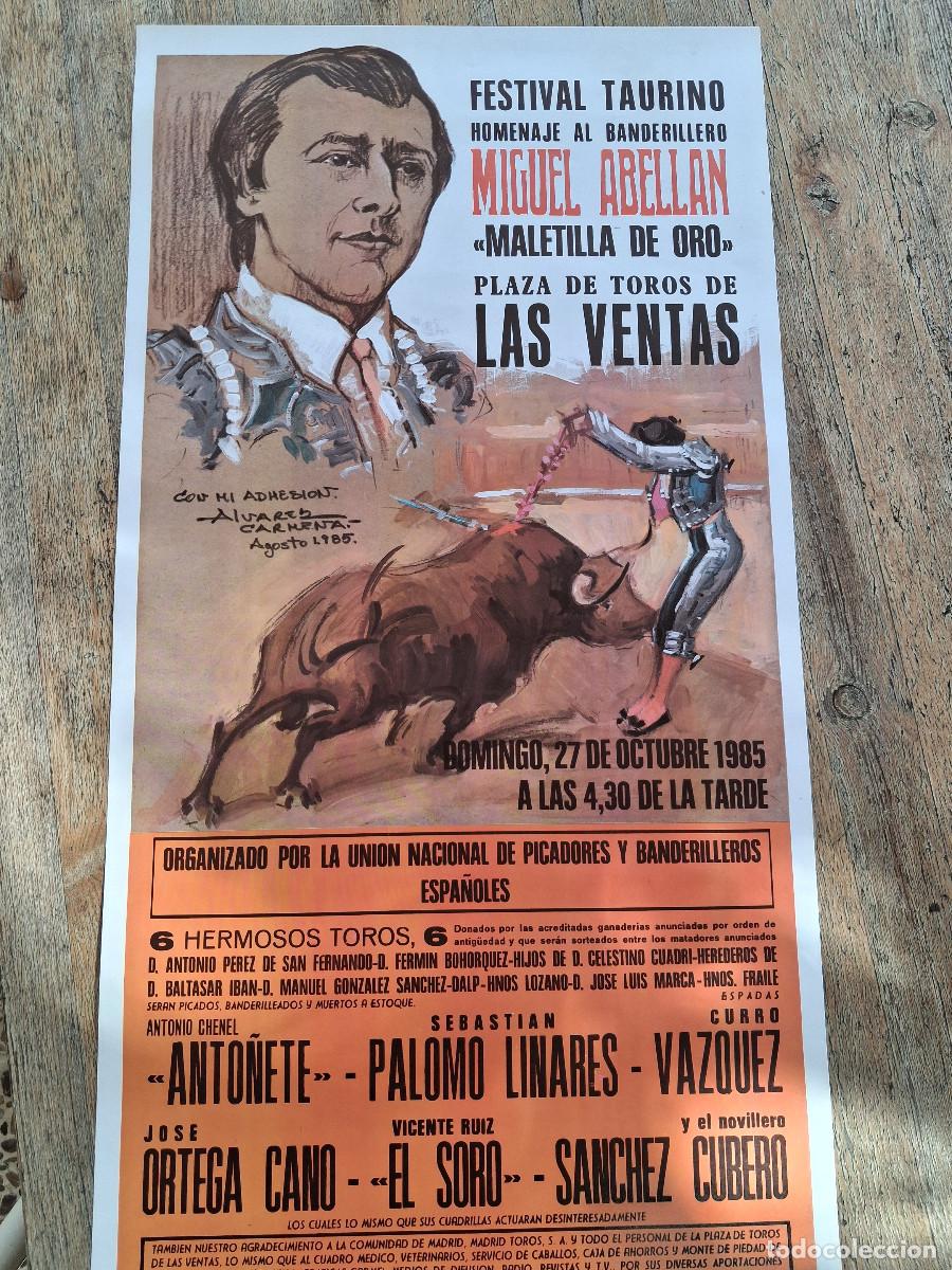Carteles toros: Cartel de toros. Madrid. 27 octubre 1985. Festival taurino homenaje al banderillero Miguel Abell&aacute;n.