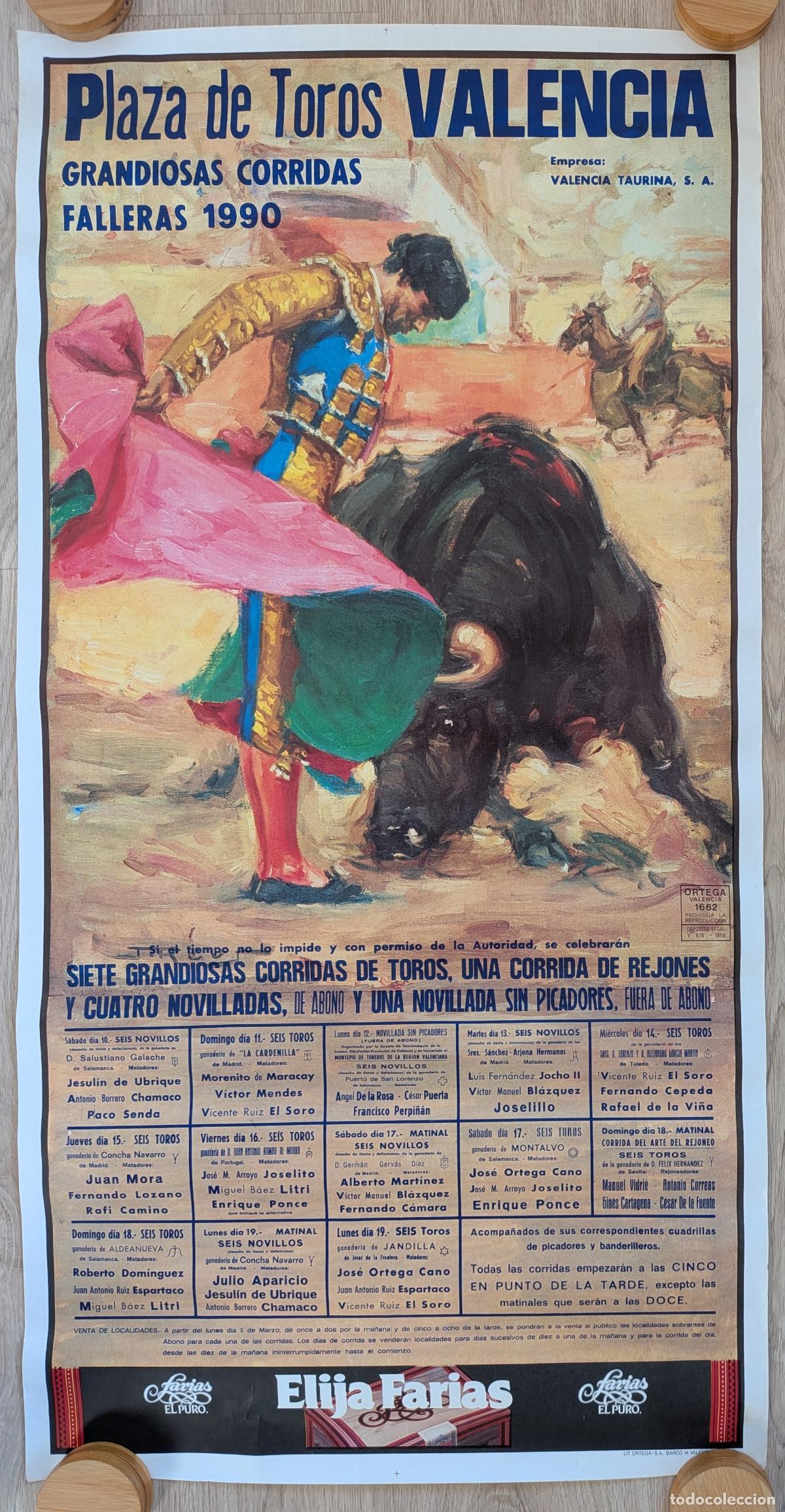 Carteles toros: RW CARTEL PLAZA TOROS VALENCIA 1990 JOSELITO JESULIN DE UBRIQUE ESPARTACO J REUS CT593