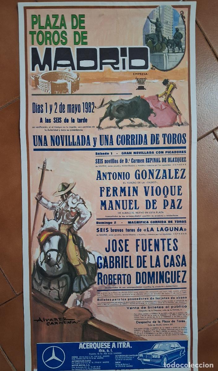 Carteles toros: Cartel de toros. Madrid. 1 y 2 mayo 1982. Novillada y corrida de toros.