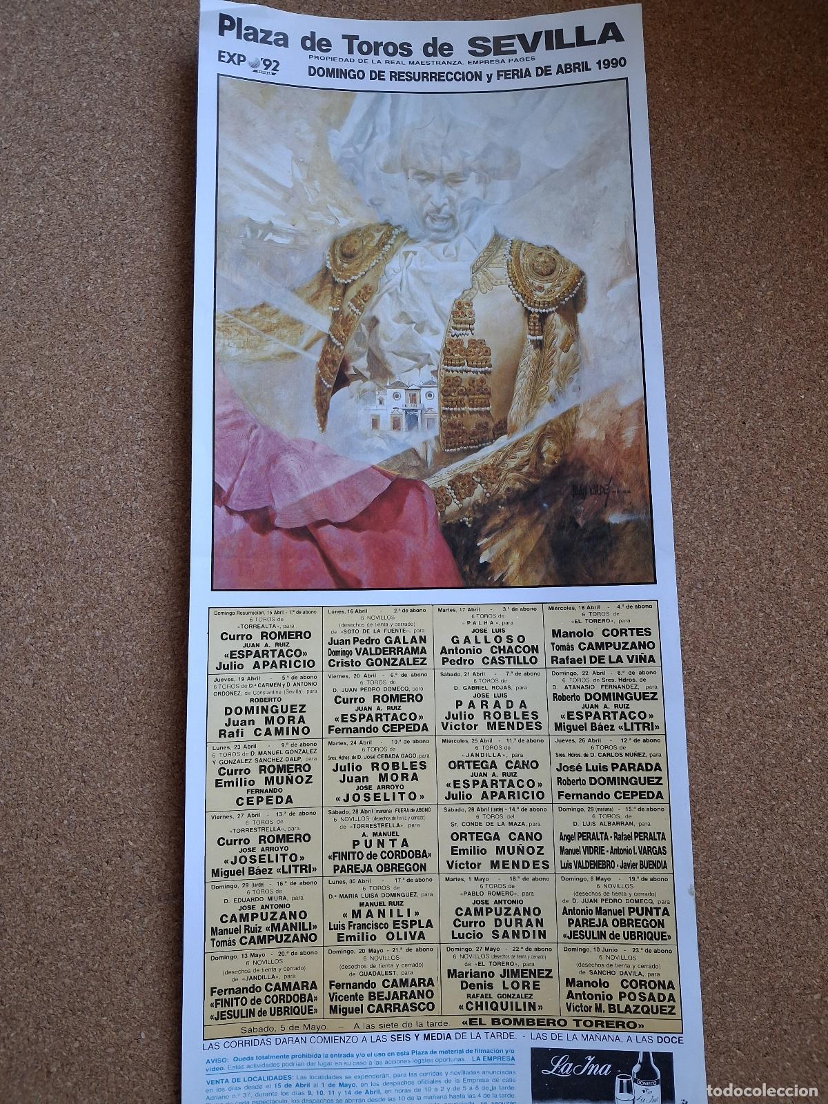 Carteles toros: Cartel de toros. Sevilla. Feria de abril 1990. Diecisiete corridas y siete novilladas.