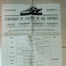 Carteles de Transportes: BARCELONA 1939. ITINERARIO DE SALIDAS DE VAPORES DE MERCANCIAS. Lote 48490170